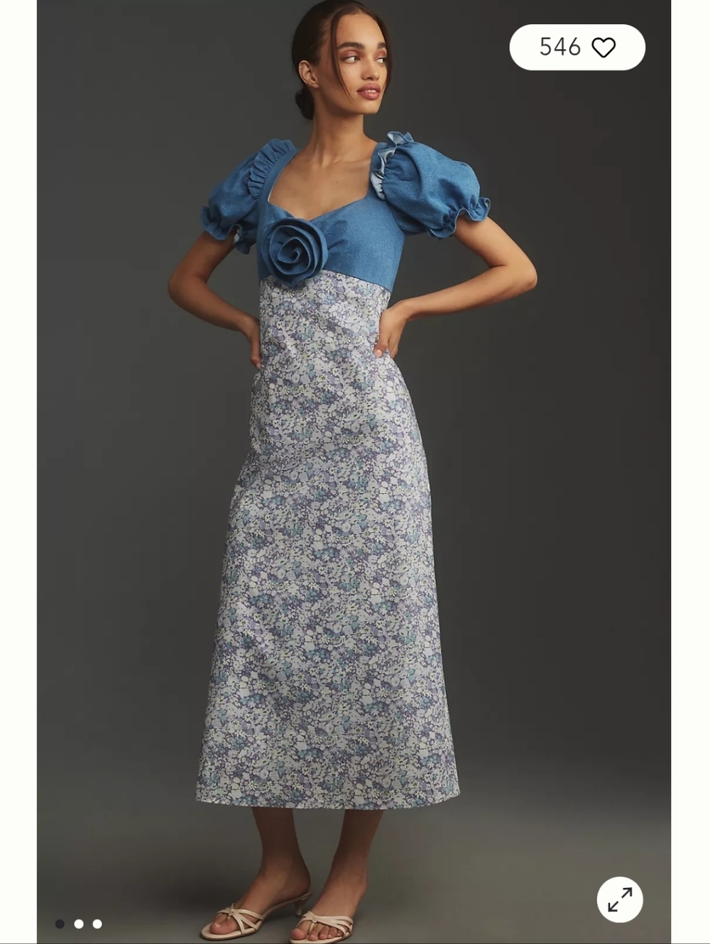 Anthropologie For English Factory Blue Puff Sleeve Floral Dress